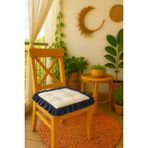 GOCCIA HOME Mavi Beyaz Fırfırlı Sandalye Minderi, Dolgulu Kare Bağcıklı Yıkanabilir, 40x40 cm