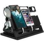 Gocokia Ahşap çift telefon yerleştirme istasyonu kül anahtar tutucu cüzdan standı saat organizatör erkekler karısı baba doğum günü hediyesi komidin baba araçları iPhone iWatch AirPods ile uyumlu