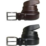GoDeri Deri 2'li Set Klasik Kumaş Pantolon Kemeri; Siyah, Kahverengi 3,5 cm - 120 cm - Siyah - Kahverengi