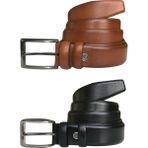 Goderi Deri 2'li Set Klasik Kumaş Pantolon Kemeri; Siyah, Taba 3,5 cm - 125 cm - Siyah - Taba