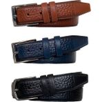 Goderi Deri 3'lü Set, Dikişli Klasik Kumaş Pantolon Kemeri; Siyah, Lacivert, Kahve 3,5 cm - Siyah - Lacivert - Kahve - 105 cm