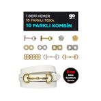 GoDeri Hakiki Deri 2 cm Beyaz Kadın Kemeri Set, 1 Kemer Şeridi ve Değiştirilebilir 10 toka ile kombi-Beyaz