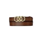 Goderi Hakiki Deri, Gold Örgü Tokalı 3 Cm Kahverengi Kadın Kemeri; Elbise, Pantolon Kemeri=3Cm-Kdn-45 90 Cm
