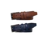 Goderi Hakiki Kaliteli Deri 2'Li Set, Dikişli Klasik Kumaş Pantolon Kemeri; Lacivert, Kahverengi 3,5 Cm=Arz 110 CM