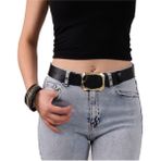GoDeri Kadın Moda Gold Renk Tokalı Tek Parça Yumuşak Deri Siyah Kemer 3.8 Cm Ihraç Ürün=amz-08 - 95 cm