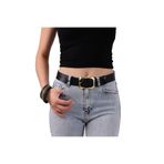 Goderi Kadın Moda Gold Renk Tokalı, Tek Parça Yumuşak Hakiki Deri Siyah Kemer, 3.8 Cm, Ihraç Ürün, Amz, 08, 110 Cm