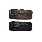 Goderi%100 Hakiki Deri, 2'Li Set Siyah, Koyu Kahve Dikişli Örgü Baskılı Kumaş Pant. Kemeri 3.5 Cm_Örgü.Bas 105 CM