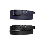 Goderi%100 Hakiki Deri, 2'Li Set Siyah, Lacivert Dikişli Nokta Baskılı Kumaş Pant. Kemeri 3.5 Cm_Noktalı 120 CM