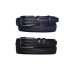 Goderi%100 Hakiki Deri, 2'Li Set Siyah, Lacivert Dikişli Örgü Baskılı Kumaş Pant. Kemeri 3.5 Cm_Örgü.Bas 105 CM