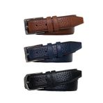 Goderi%100 Hakiki Deri 3'Lü Set, Dikişli Klasik Kumaş Pantolon Kemeri; Siyah, Lacivert, Kahve 3, 5 Cm, Arz, 110 Cm