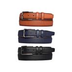 Goderi%100 Hakiki Deri, 3'Lü Set Siyah, Açık Taba, Lacivert Dikişli Kumaş Pant. Kemeri 3.5 Cm_Noktalı 125 Cm