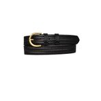 Goderi%100 Hakiki Deri Gold Tokalı Örgü Desenli Siyah Ince Kadın Kemeri, 3Cm=3Cm-Kdn-02 120 CM