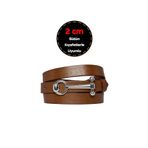 Goderi%100 Hakiki Deri, Gümüş Tokalı Ince 2 Cm Açık Kahverengi Kadın Kemeri; Elbise, Pantolon Kemeri_Anht 120 CM
