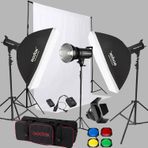 Godox SK400 3'lü Paraflaş Set + Seyyar Fon Perde 3x3 Metre