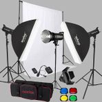 Godox Sk400 3'lü Paraflaş Set ve Seyyar Fon Perde 3x3 M