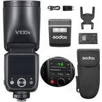 Godox V100S kablosuz kamera flaşı 100 W yuvarlak başlı Speedlite 1/8000s 2980 mAh pil 1,7 s şarj süresi dahili LED ayar lambası çıkarılabilir alt flaş + Sony kamera için 24 adet flaş jeli