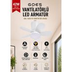 Goes 42W Tavan Vantilatörü LED Avize Armatür 64CM 6 Kademeli Kumandalı Tersine Dönüş Gece Lambası Modlu - Beyaz