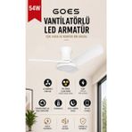 Goes LED Işıklı Tavan Vantilatörü Avize Armatür 80CM 54W 6 Hız Kademeli Kumandalı Telefon Uygulaması Kontrollü Gva-54 - Beyaz
