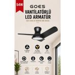 Goes LED Işıklı Tavan Vantilatörü Avize Armatür 80CM 54W 6 Hız Kademeli Kumandalı Telefon Uygulaması Kontrollü Gva-54 - Siyah