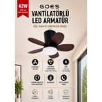 Goes Tavan Vantilatörü LED Avize Armatür 42 W 64CM 6 Kademeli Kumandalı Tersine Dönüş Gece Lambası Modlu - Siyah - Kırmızı