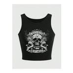 Gofeel Kemer Boy Askılı Heavy Metal Baskılı Crop Bluz