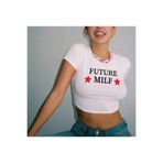 Gofeel Y2k Future Milf Baskılı Beyaz Yarım Kadın T-shirt Crop Top Bluz