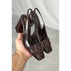 GOFFSHOES Kadın Jine Köşe Burun Kare Toka Topuklu Ayakkabı - Kahve-Rugan