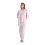 GOFRE KAR BASKILI TİŞÖRT PANTOLON PİJAMA TAKIMI Açık Pembe