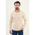 Gofreli Bej Slim Fit Pamuk Erkek Gömlek - XL
