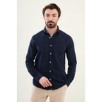 Gofreli Lacivert Slim Fit Pamuk Erkek Gömlek - 2XL