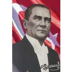 Goge Bakan Gazi Mustafa Kemal Ataturk Portre -Ay Yildiz Turk Bayragi Poster - Bayrak 100X150 Cm