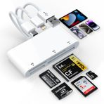 Gogerit iPhone/iPad için SD/TF/MS/CF/XD Kart Okuyucu, 5'i 3 Arada Yıldırım ve USB-C ve USB A Konektörü Bellek SD Kart Adaptörü, Çoklu Hafıza Kartı Okuyucu Yüksek Hızlı Trail Kamera Görüntüleyici, Tak ve