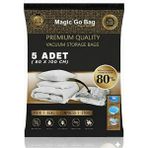 Gogidigo Aradığın o 5 Adet Büyük Boy 80x100 cm Vakumlu Poşet Vakumlu Hurç Vakumlu Torba Yorgan Yastık Hurcu - Şeffaf - 5'li - 80 x 100 cm