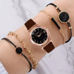 Gogoey Kadın Kol Saati Lüks Moda Şık Trend Bayan Set Saat Pembe Renk + 4 Adet Bileklik Hediye - Bordo