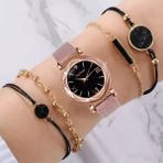 Gogoey Kadın Kol Saati Lüks Moda Şık Trend Bayan Set Saat Pembe Renk + 4 adet bileklik hediye