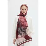 Gogoey Lotus Gül Desenli Soft Pamuk Şal, Bordo, 75x185 cm, Kadın