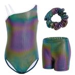 Gogokids Kız çocukları için üç parçalı kolsuz jimnastik kıyafeti, şortlu, çapraz omuz askılı, bale jimnastik kostümü, Leotard, şort ve saç bandı içerir, yaş 3-12, Siyah, 130(120-130 cm,8-9Y)