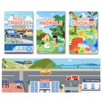 GOGOLAN 3D kabarık çıkartma, kitap, 110 adet, hayvan, araç, dinozorlar için, seyahat çıkartması ve meşgul kitap, doğum günü hediyesi, 2-6 yaş erkek ve kız çocukları için (3'lü paket)