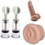 Göğüs Meme Klitoris Pompalı Kelepçeler + Büyük Çaplı Dildo Emme Tabanı + Penis Pompası Mastürbatör Contası