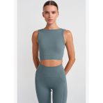 Göğüs Pedli Rib Dokulu Sırtı Çapraz Crop Top İkonik Mavi