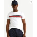 Göğüsde Renk Şeritli Erkek T-Shirt - Beyaz - 2XL
