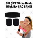 Gök Sports Yetişkin Sporcu Kafa Ter Saç Bandı 2 Adet Havlu Bileklik Tenis Fitness Futbol Yoga Saç Bandı Seti