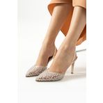 Gökçe Shoes Evan Krem Seffaf Inci Detayli Kadin Topuklu Ayakkabı