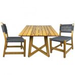 Gökçeada Ahşap Bahçe Takımı: Kare Masa + 2 Sandalye Set, Masif Kestane