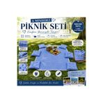GÖKDAĞ BEDDING Mavi Potikare Piknik Seti 6 Kişilik Minderli Piknik Ortüsü Taşıma Çantalı/160x160 Minderleri 40x40