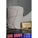 GÖKDAĞ GROUP 500 GRAM 3 MM 3 KOLLU EKRU PAMUK MAKROME ÖRGÜ İPİ