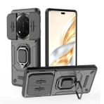 GOKEN Honor Magic 7 Lite 5G / Honor X9c için Kılıf, Esnek 360° Dönen Halka ve Sürgülü Kapak Lens Korumalı Premium Yumuşak Silikon ve Dayanıklı PC Zırh - Siyah