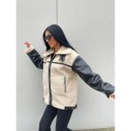 Gokili Butik Gokilibutik Kadın Kolları Deri Teddy Mont - 113-Krem Rengi - S