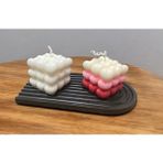 Gökkuşağı Dekoratif Tabakta Doğal Soya Wax Kalp Bubble Vegan Mum Set - 1 Adet