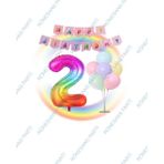 Gökkuşağı Folyo Balon Happy Bırthday Banner ve Balonlu Balon Standı 2 Yaş
